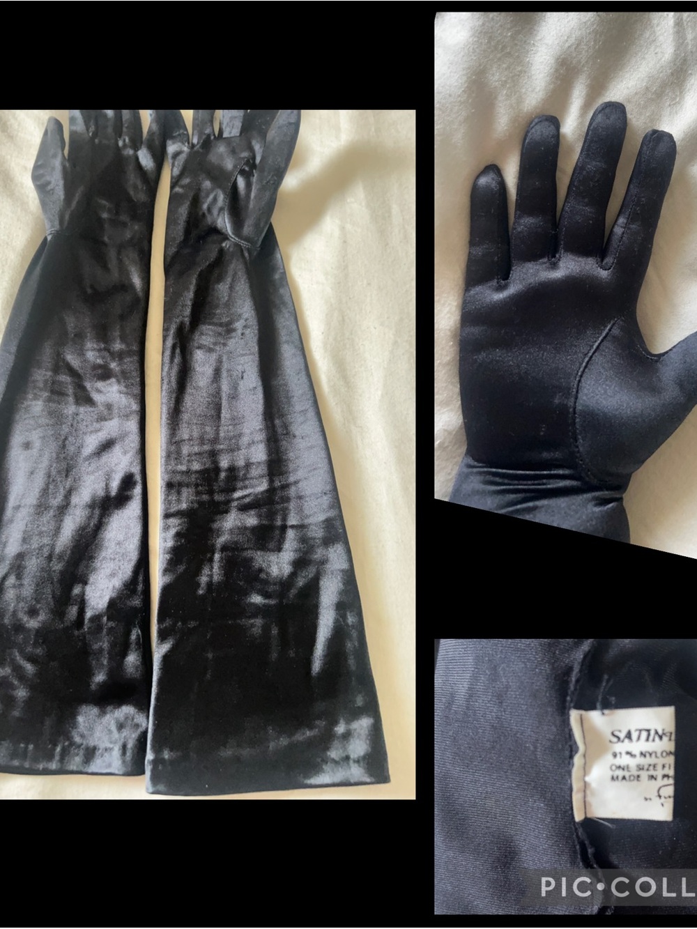 Black Satin Evening Drawstring Pouch W/ Two Elegant Evening Gloves - Picture 8 of 15